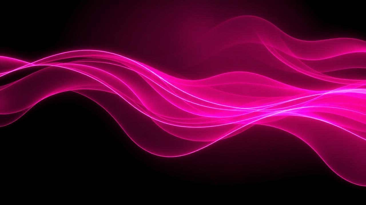 Magenta en roze neon golven tegen een diepe zwarte achtergrond